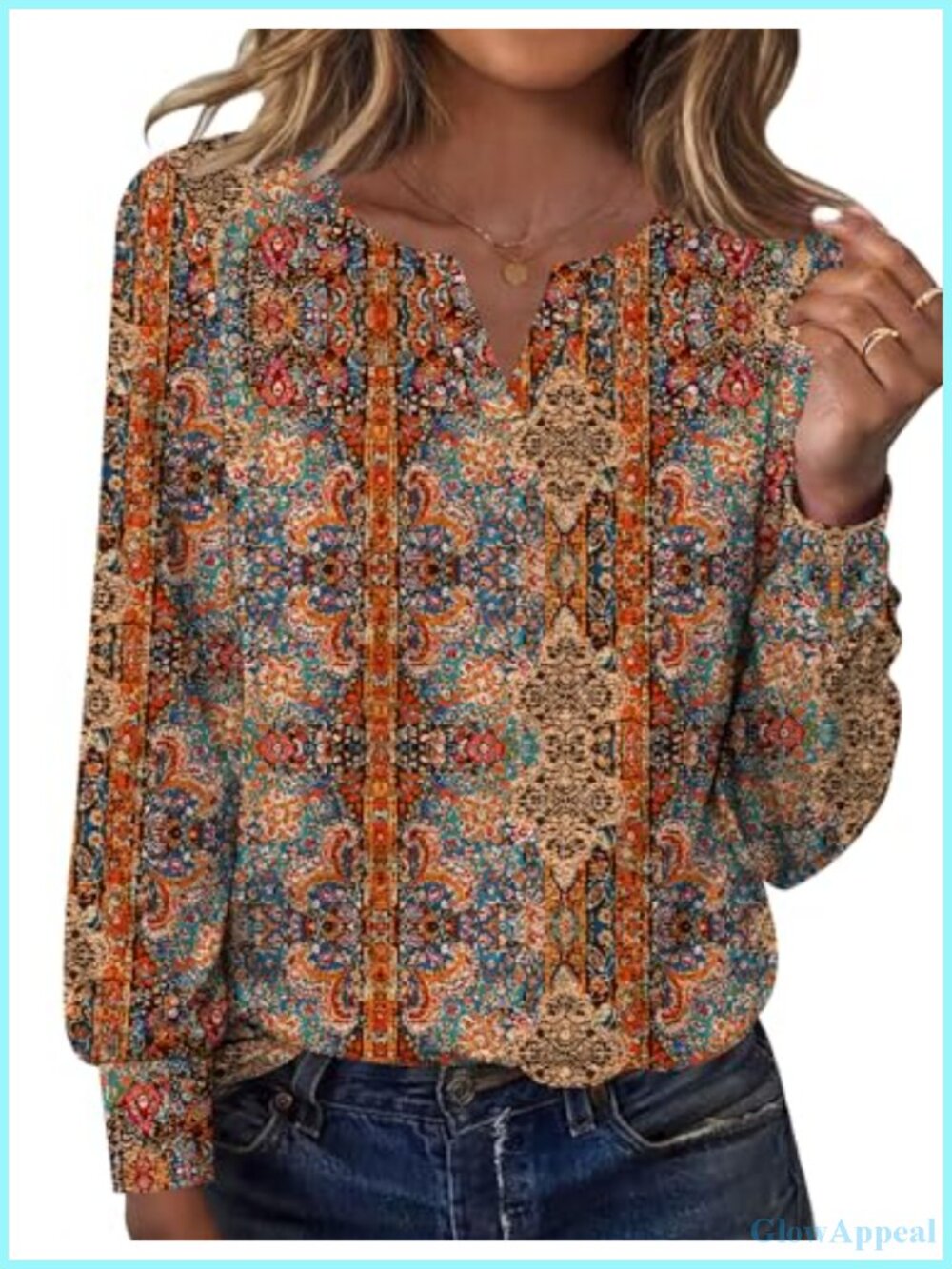 Womens Long Sleeve V Neck Henley Tunic Top Flowy Loose Fit